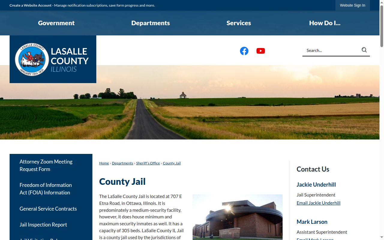 Official LaSalle County Jail contact page and inmate portal link