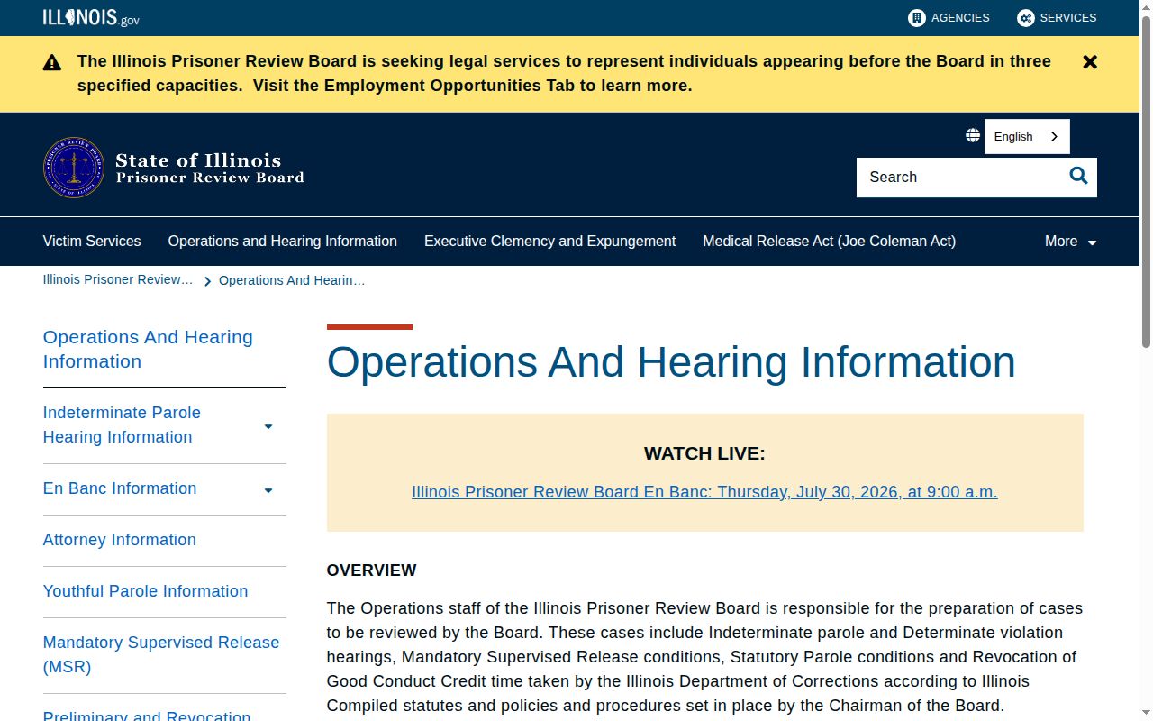 Illinois PRB calendar for LaSalle County parole supervision matters