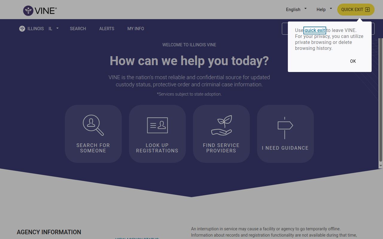 Illinois VINELink specific-person search view